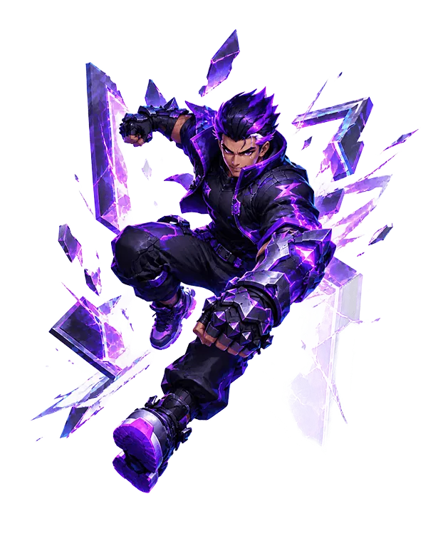 A runner mid-leap through shards